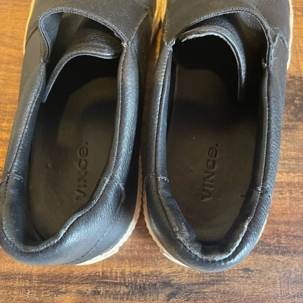 Vince Slip On Black Leather Tennis Shoes